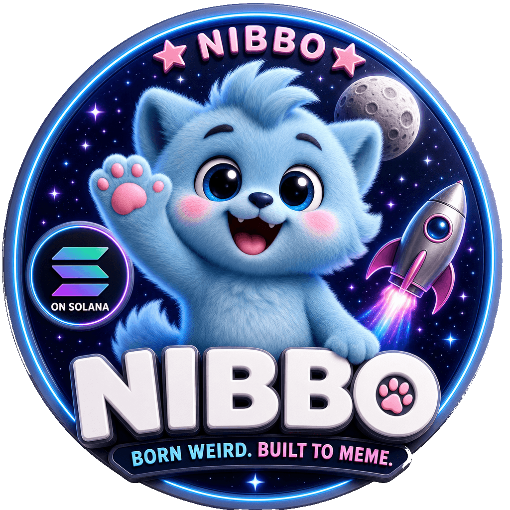 NIBBO mascot — cute fluffy blue creature on Solana